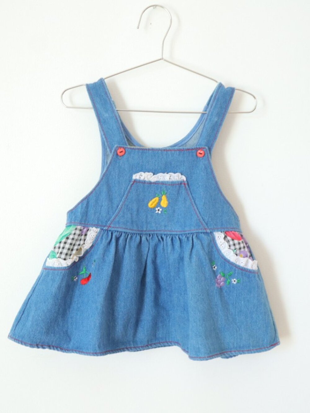 Vintage Fruits Embroidered Denim Dress / 2-3T